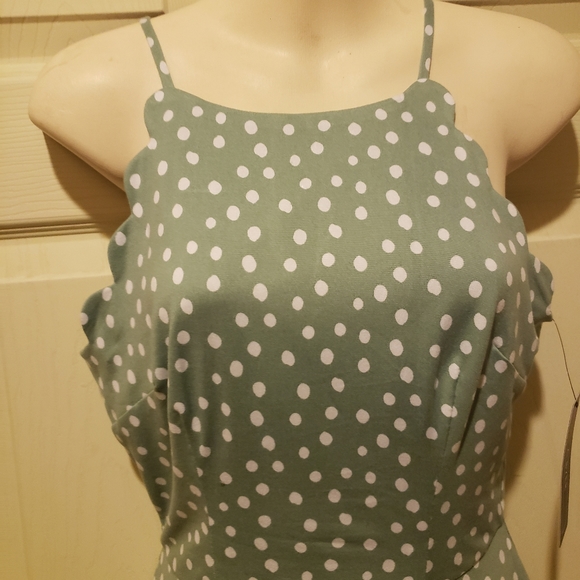 Sage Green Polka-dot Dress - Picture 3 of 5